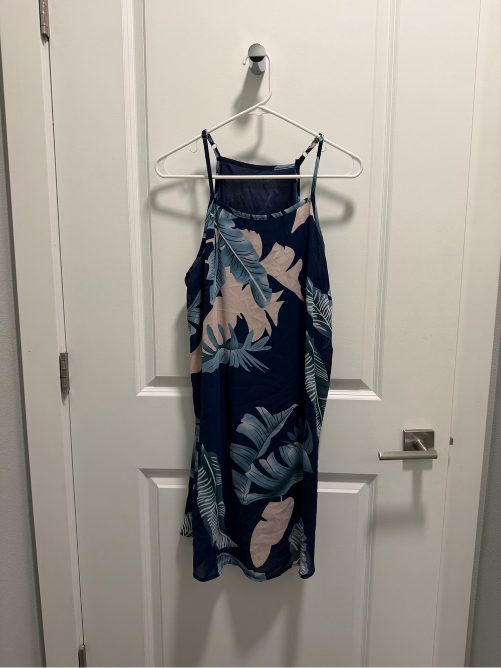 Kohl's Navy Tropical Leaf Midi Slip Dress with Blush Accents